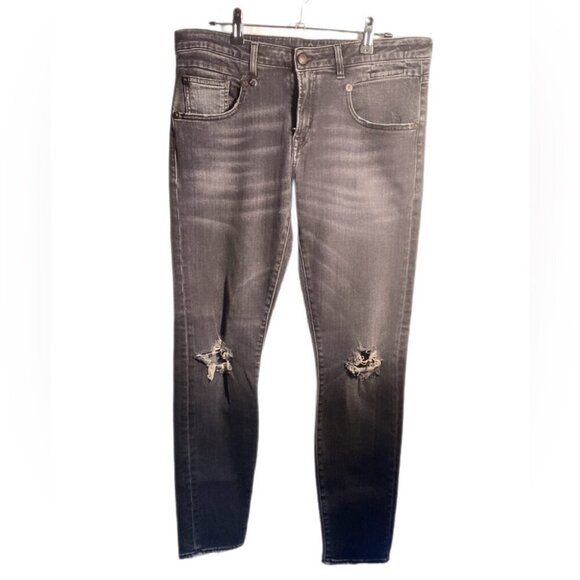 R13 Boy Skinny Low rise faded black Stylish Stretch Distressed Trendy jeans 30 - Picture 2 of 5